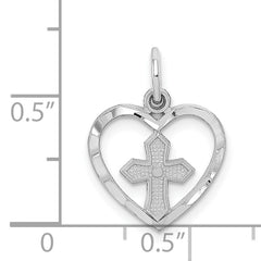 14k White Gold Cross in Heart Charm