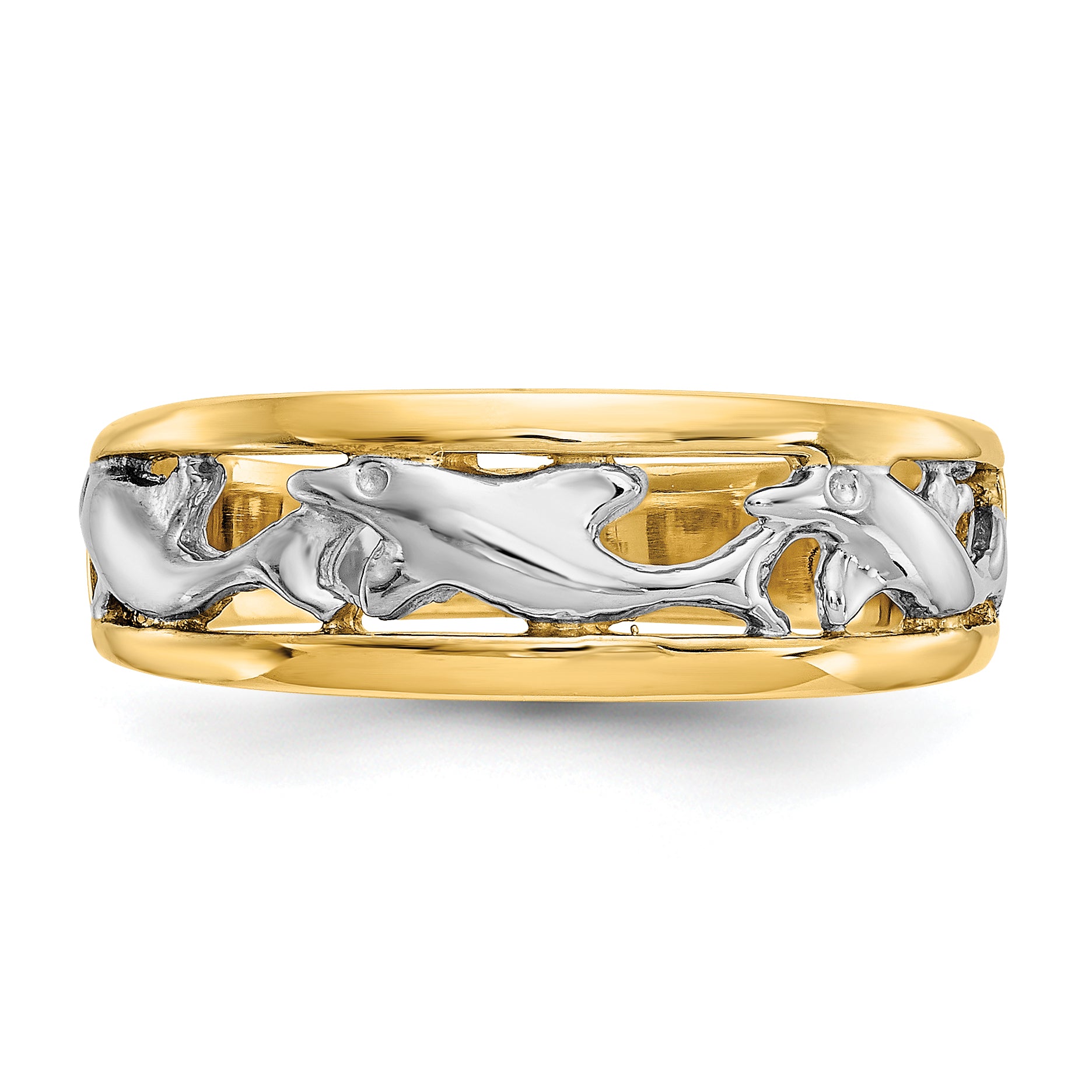 14k With Rhodium Dolphin Ring