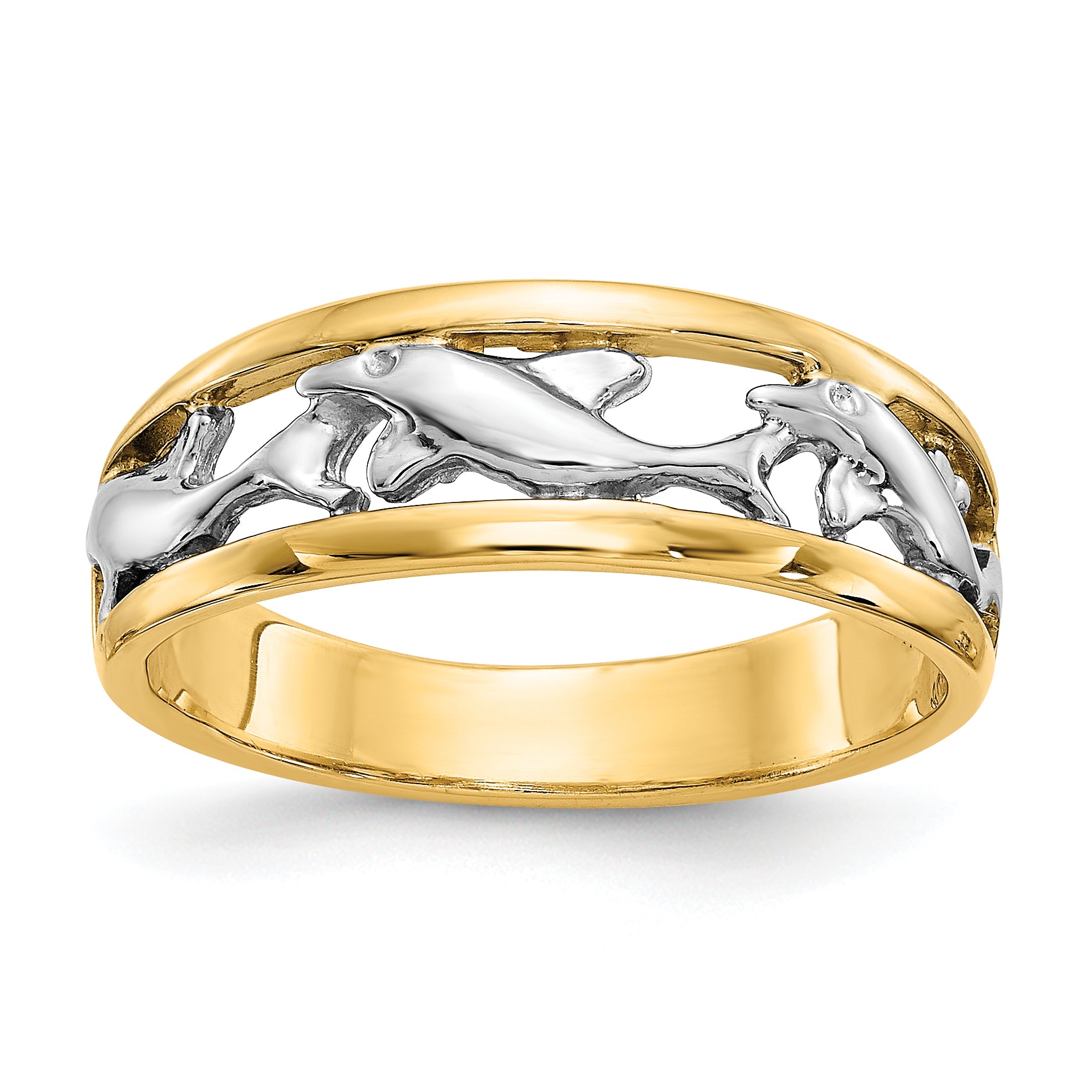 14k With Rhodium Dolphin Ring