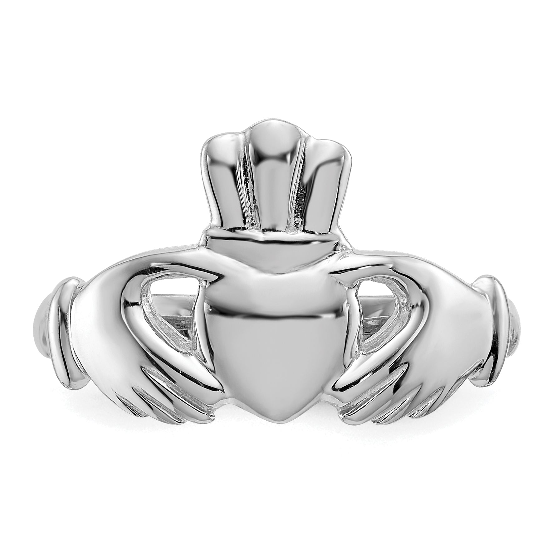 14k White Gold Polished Claddagh Ring