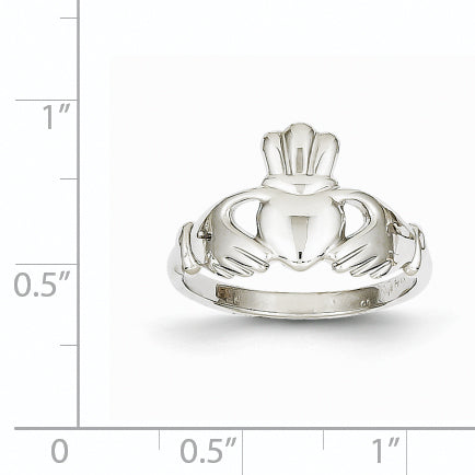 14k White Gold Polished Claddagh Ring