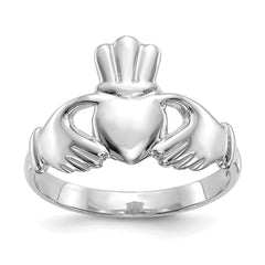 14k White Gold Polished Claddagh Ring