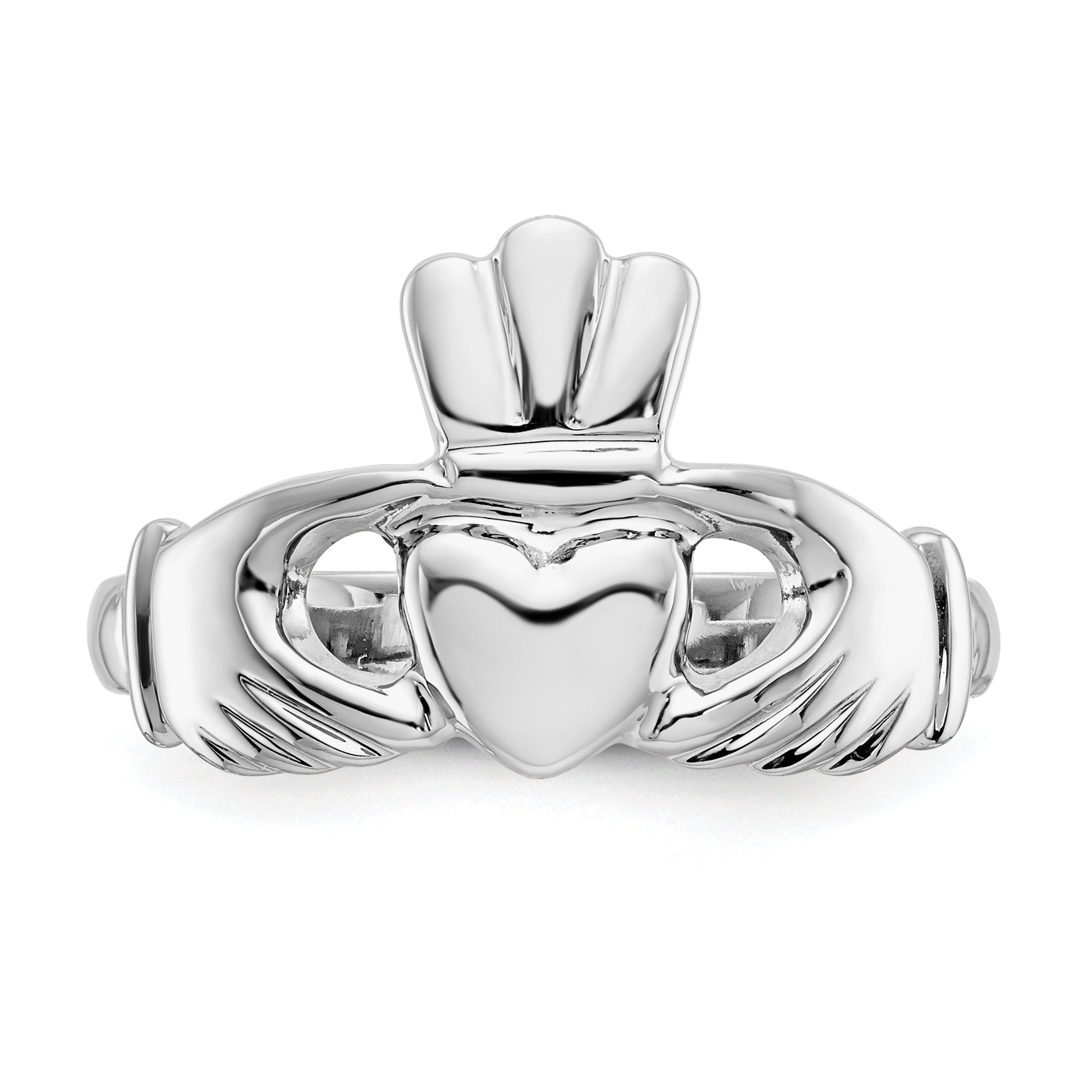 14k White Gold Polished Claddagh Ring