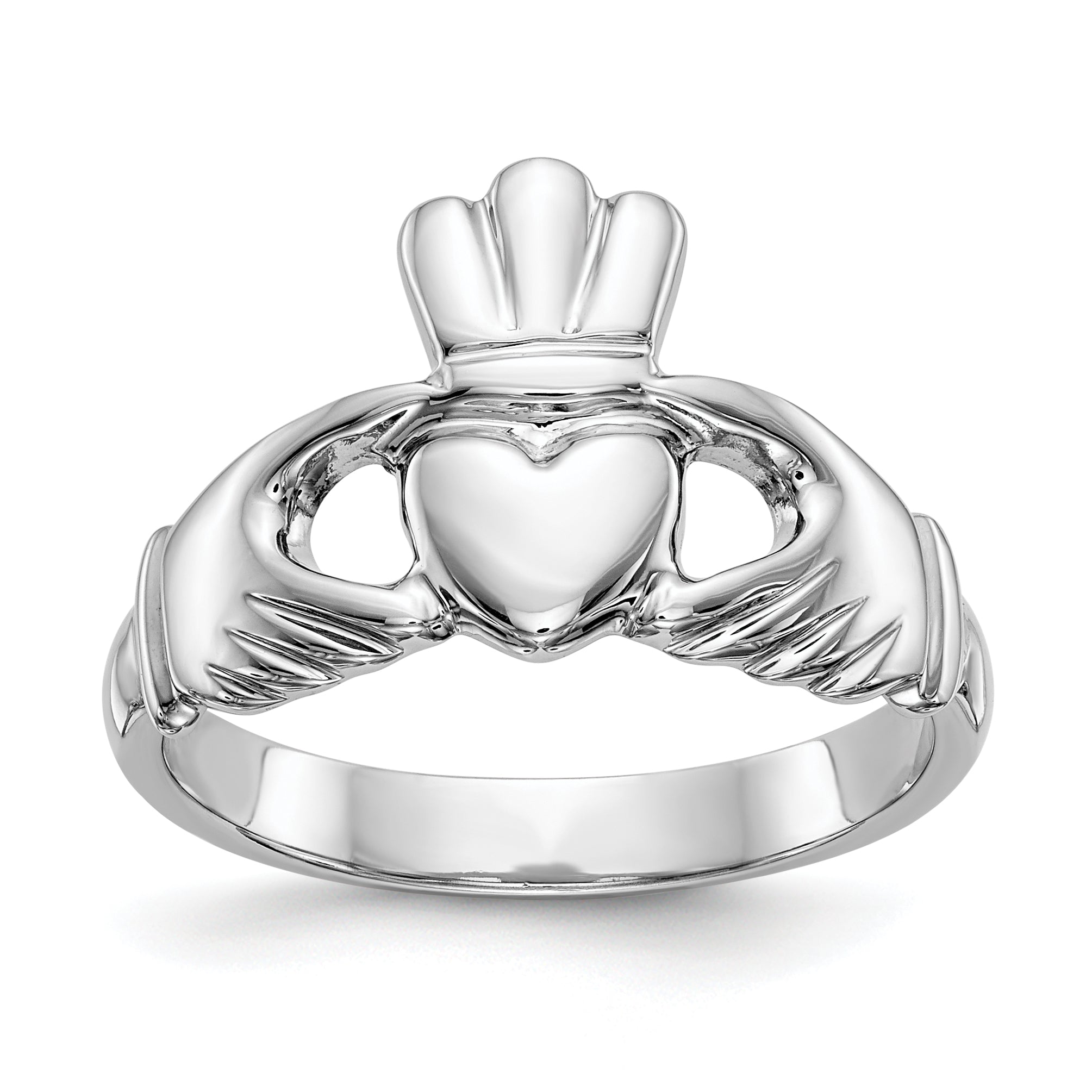 14k White Gold Polished Claddagh Ring