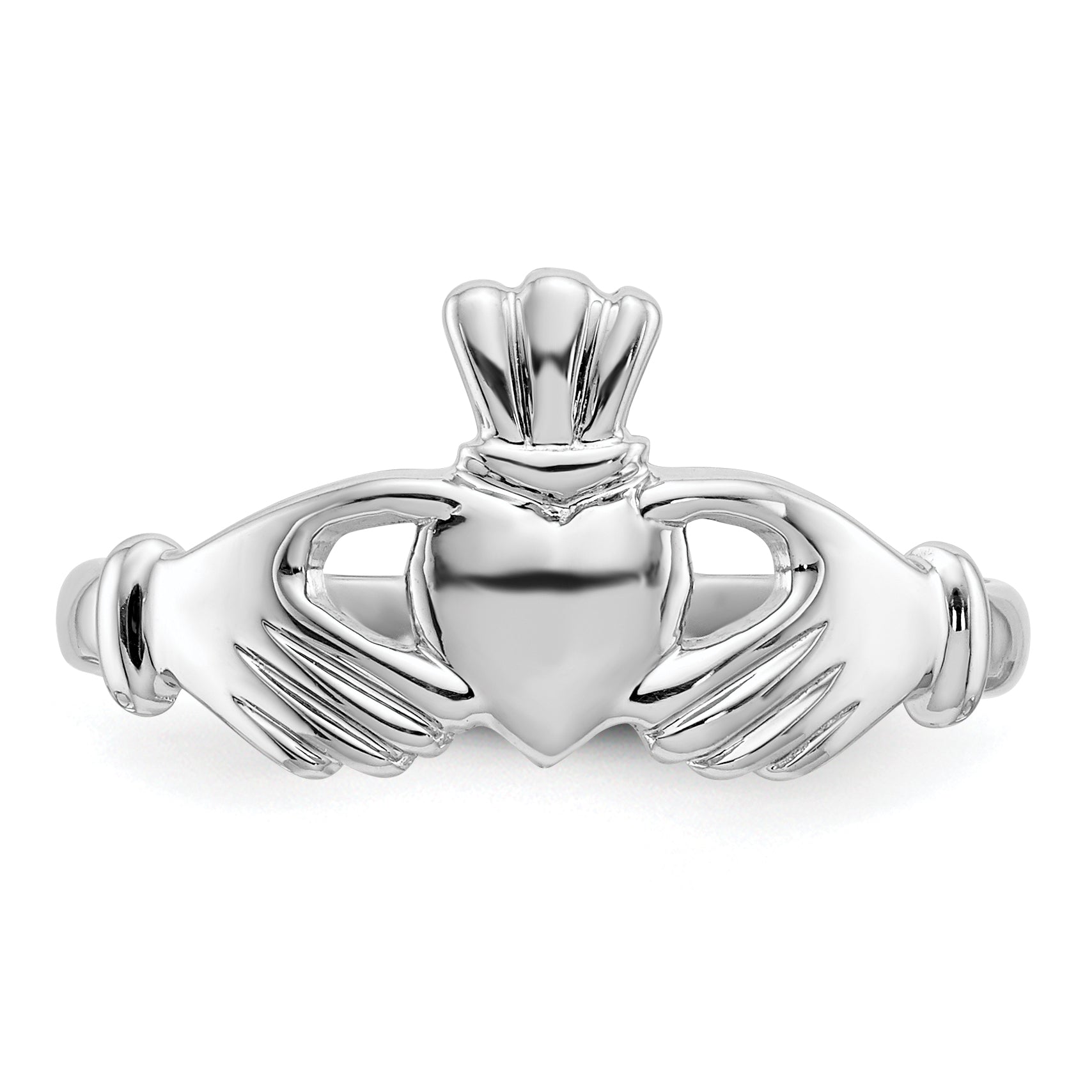 14k White Gold Polished Claddagh Ring