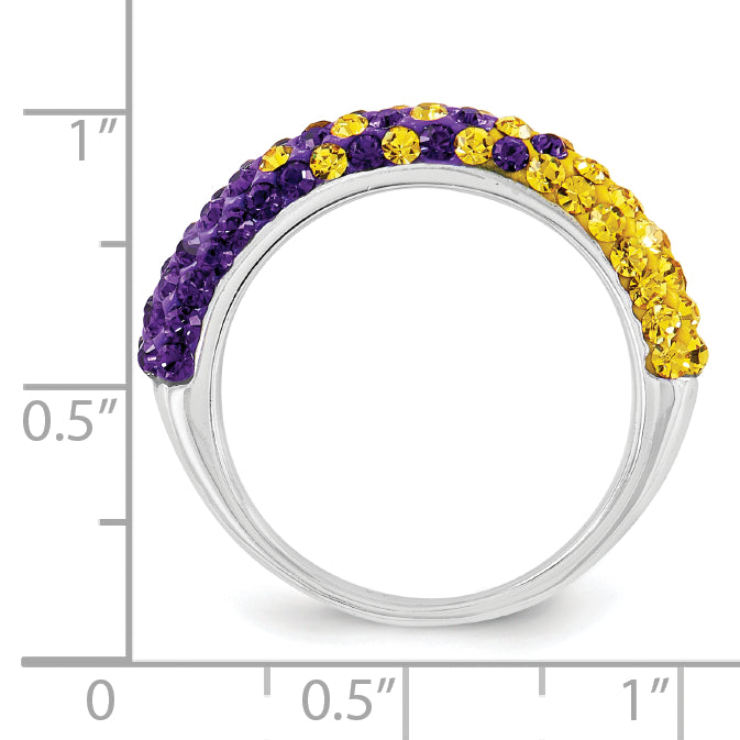 Sterling Silver University of Northern Iowa Polished Purple & Yellow Swarovski Crystal Domed Ring