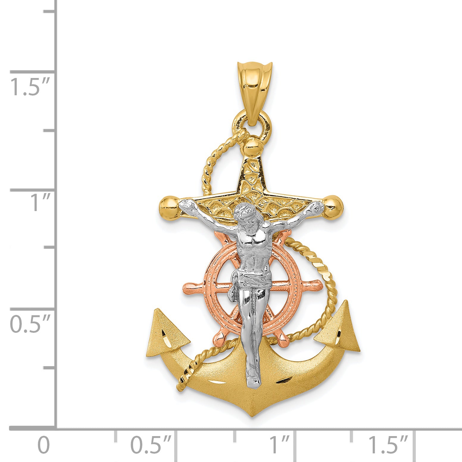 14k Tri-color Mariners Cross Pendant