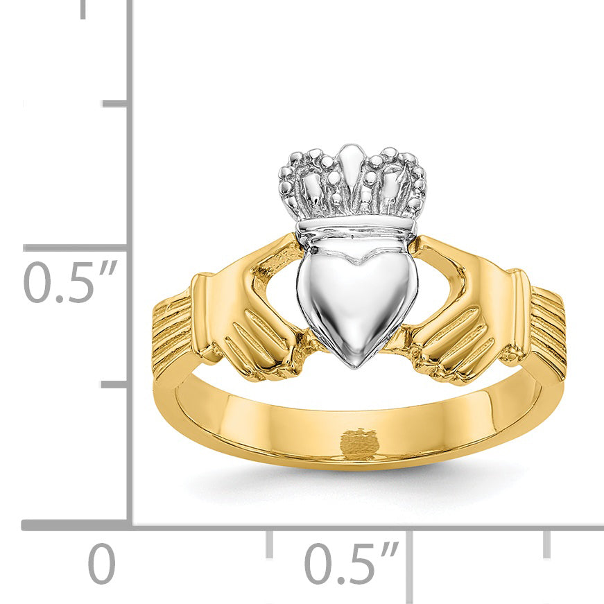 14k Two-tone Polished Claddagh Ring