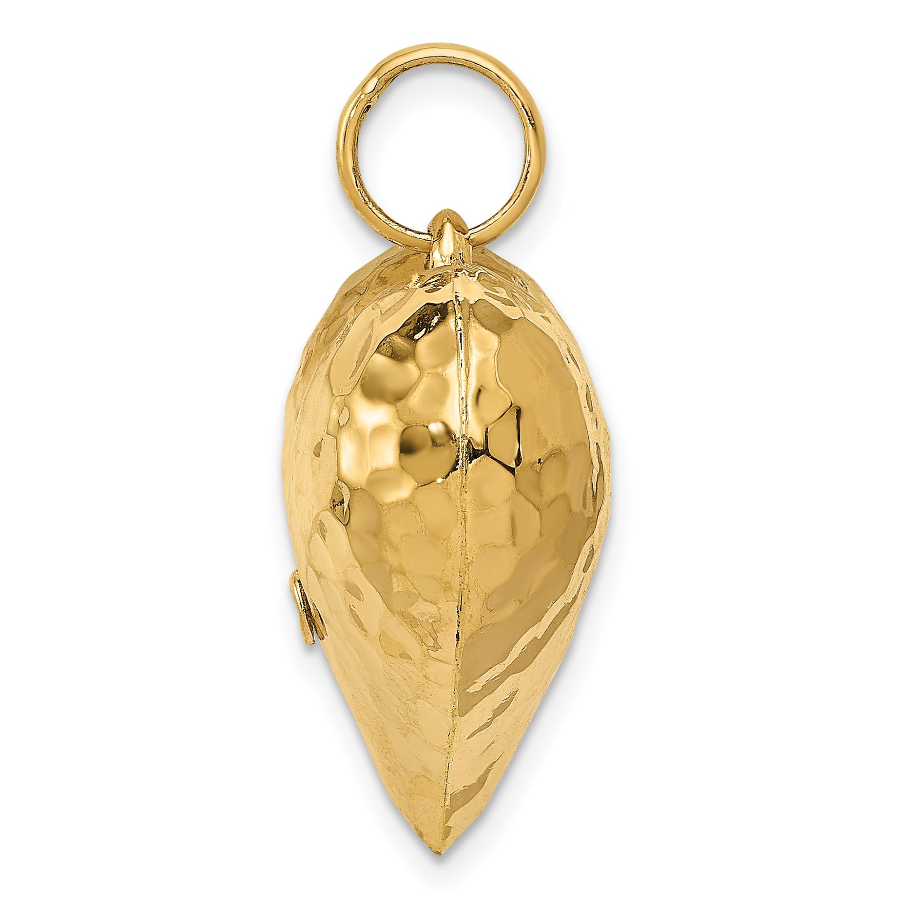 14K Gold 3D Heart Pendant with Polished & Hammered Finish