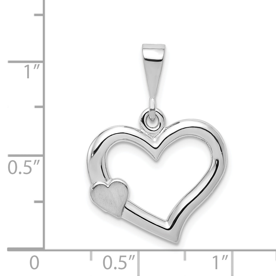 14k White Gold Solid Satin Polished Fancy 3D Heart Pendant