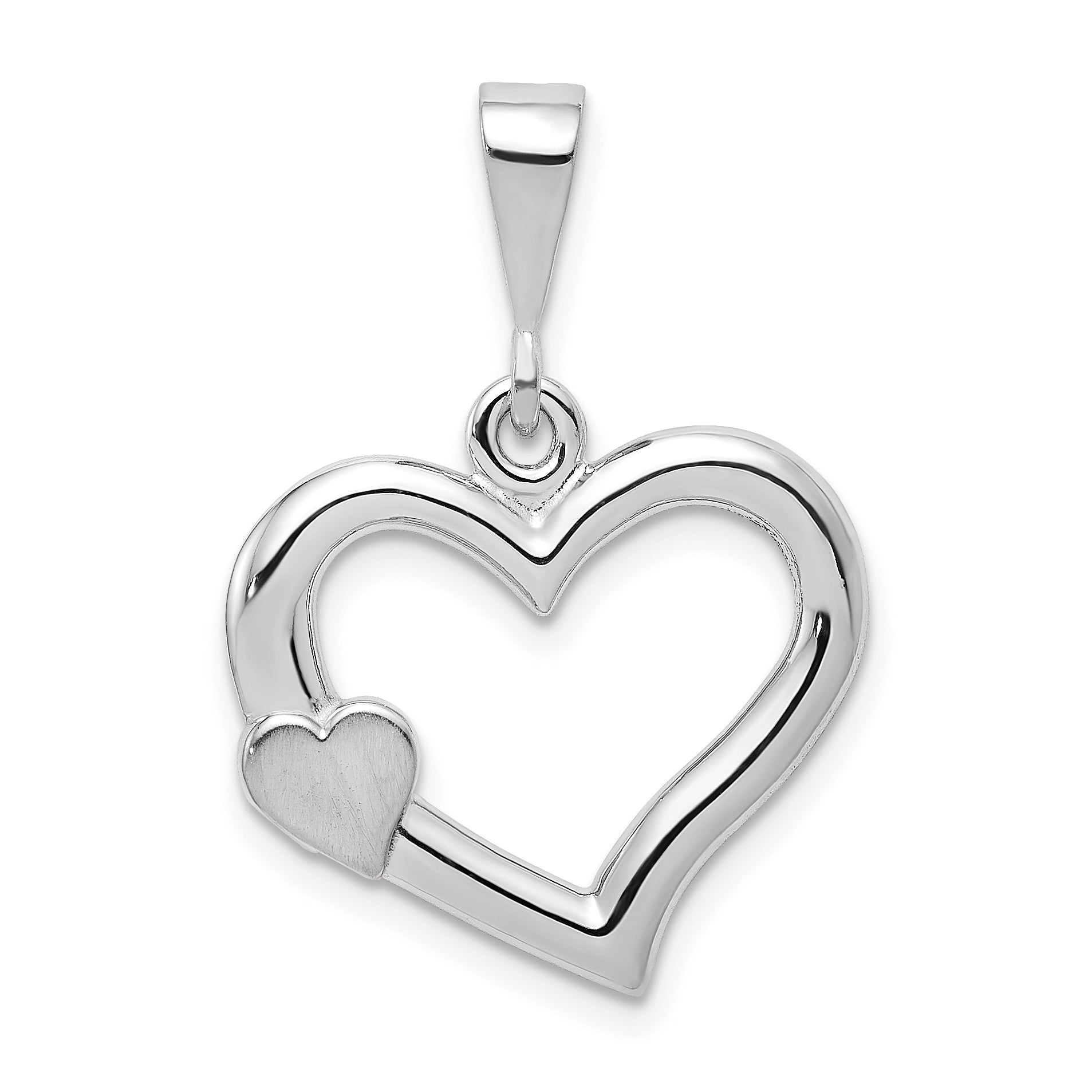 14k White Gold Solid Satin Polished Fancy 3D Heart Pendant