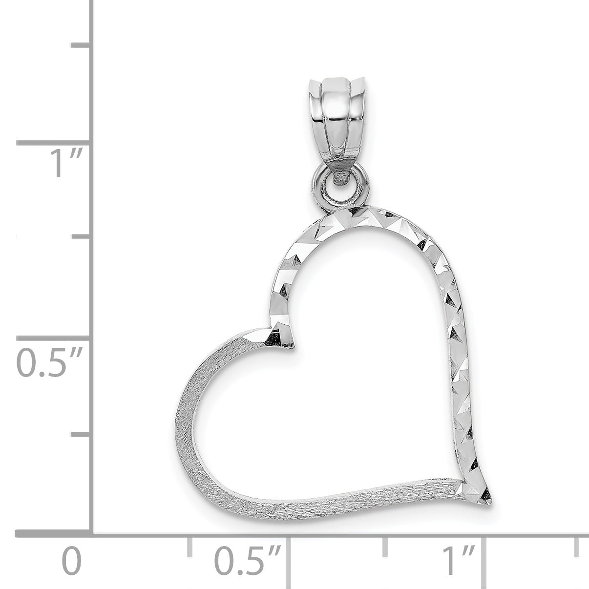 14K White Gold Satin Diamond-Cut Reversible Heart Pendant by Sophia Jewelers