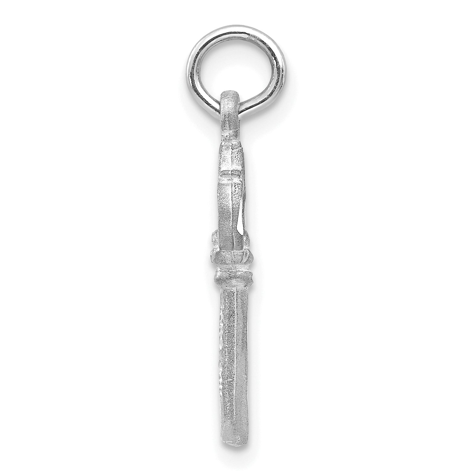 14K White Gold Diamond-Cut Key Charm with Polished 3D Design