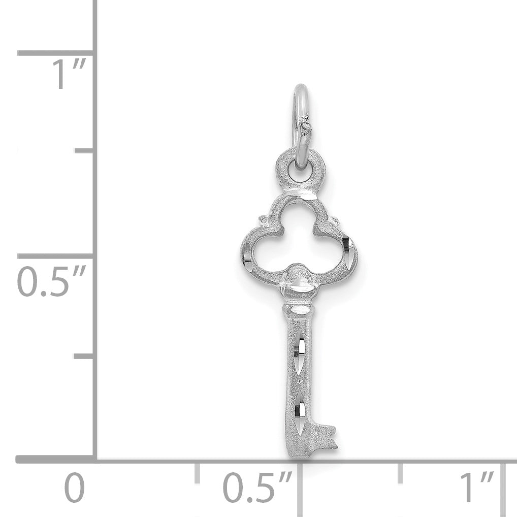 14K White Gold Diamond-Cut Key Charm with Polished 3D Design