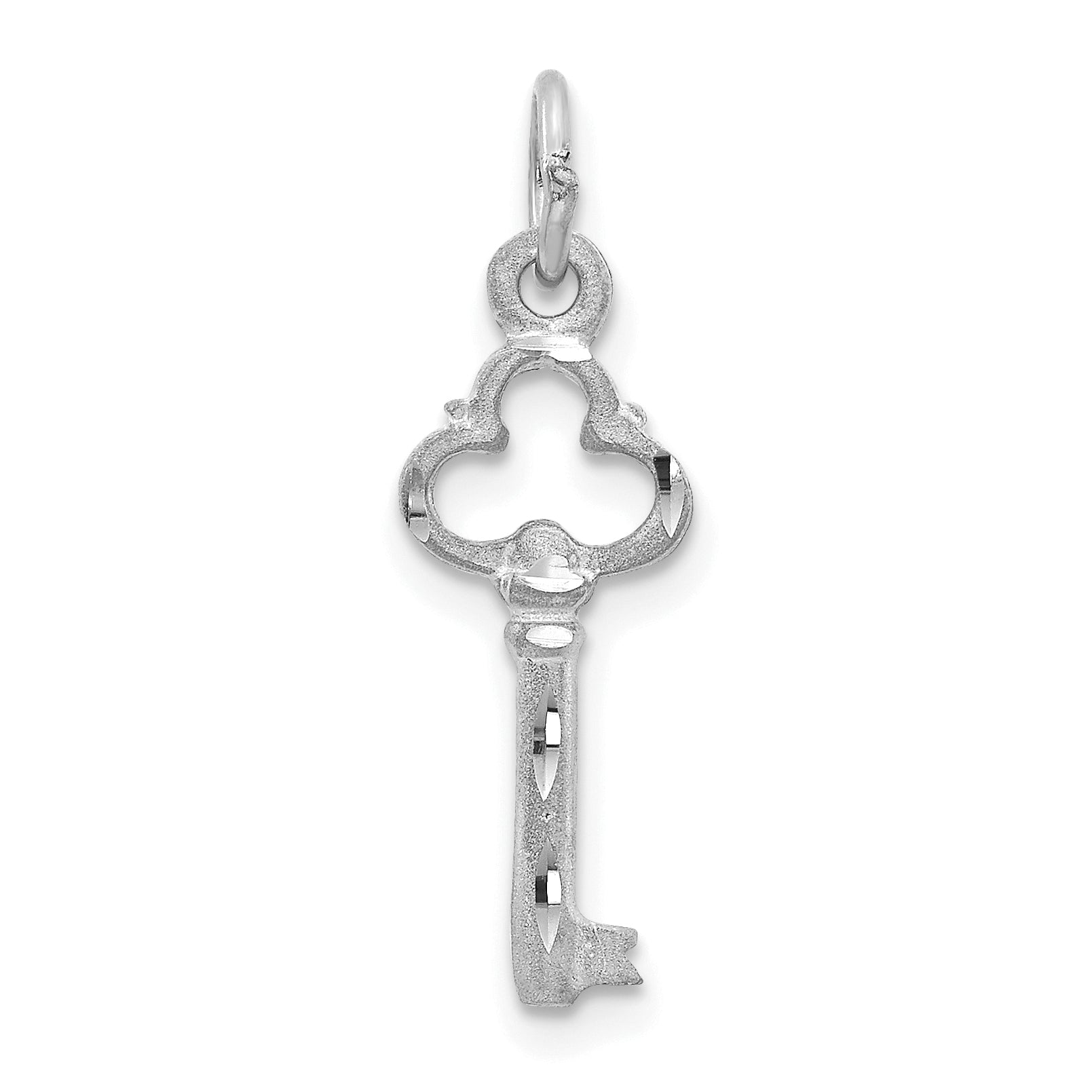 14K White Gold Polished Diamond-cut 3D Key Charm