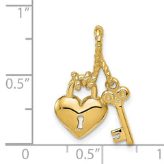 14K Polished Key Tied to Heart Lock Charm