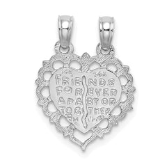 14k White Gold BEST FRIEND 2 Piece Break-Apart Heart Charm