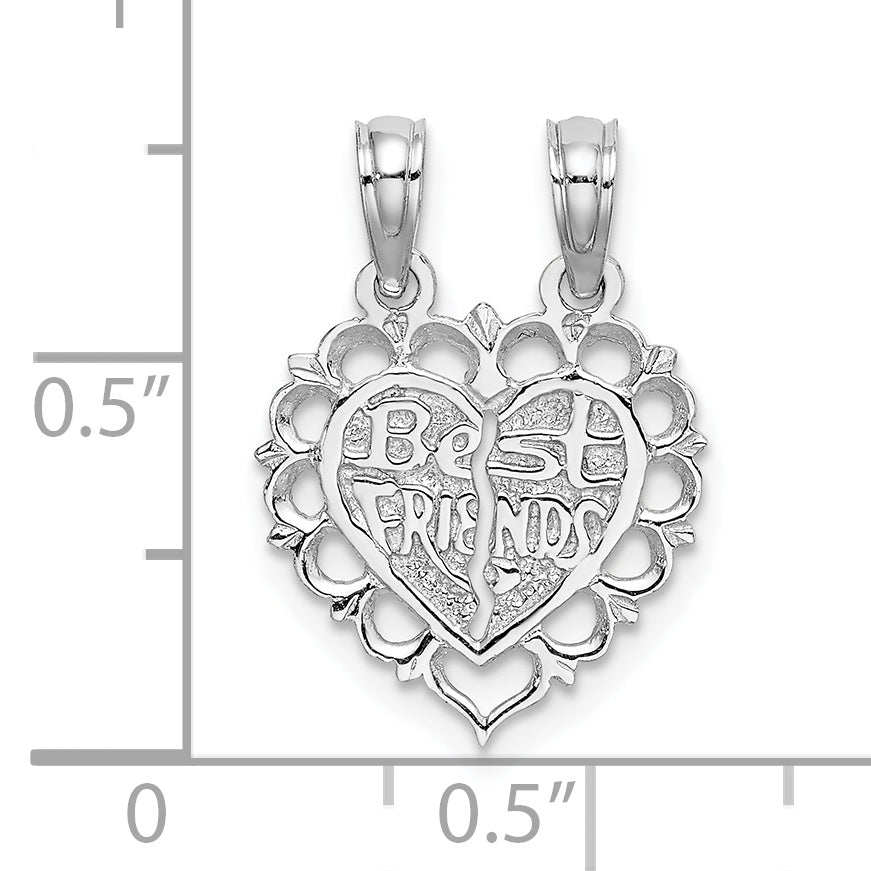 14k White Gold BEST FRIEND 2 Piece Break-Apart Heart Charm