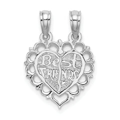 14k White Gold BEST FRIEND 2 Piece Break-Apart Heart Charm