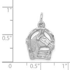 14K White Gold Diamond-Cut Horse Head in Horseshoe Men's Charm Polished Finish