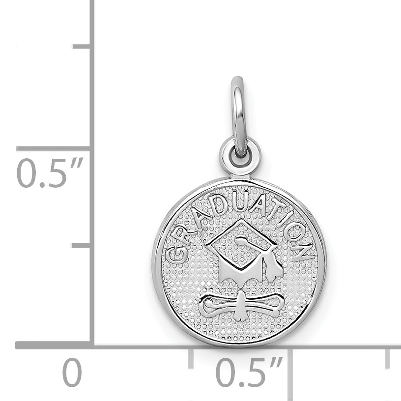 14K White Gold Graduation Disc Charm with Polished Finish  Gift-Ready