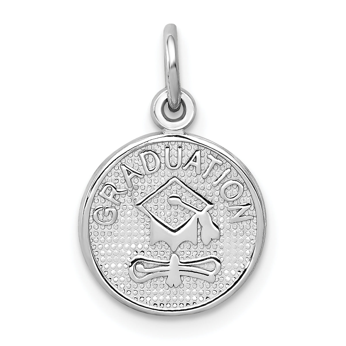 14k White Gold Polished GRADUATION Disc Charm