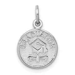 14k White Gold Polished GRADUATION Disc Charm