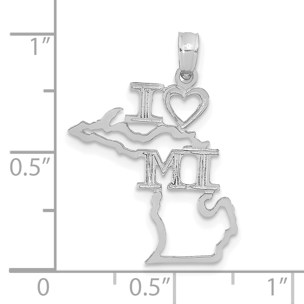 14K White Gold Solid Michigan State Pendant