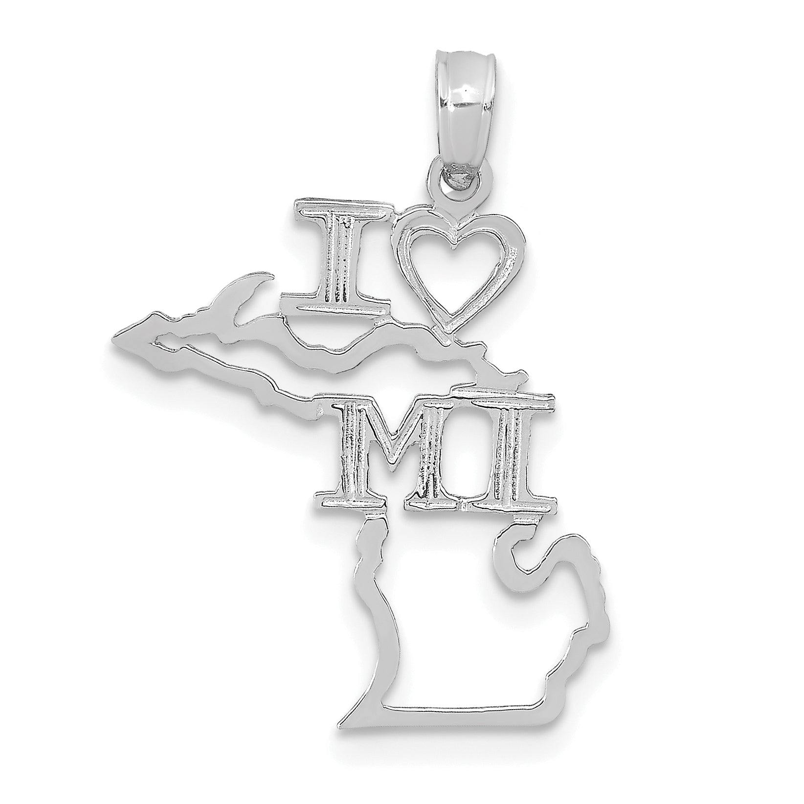 14K White Gold Solid Michigan State Pendant