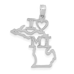 14K White Gold Solid Michigan State Pendant