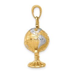 14K Gold and Rhodium Moveable Globe Pendant for Men Casted Solid Design