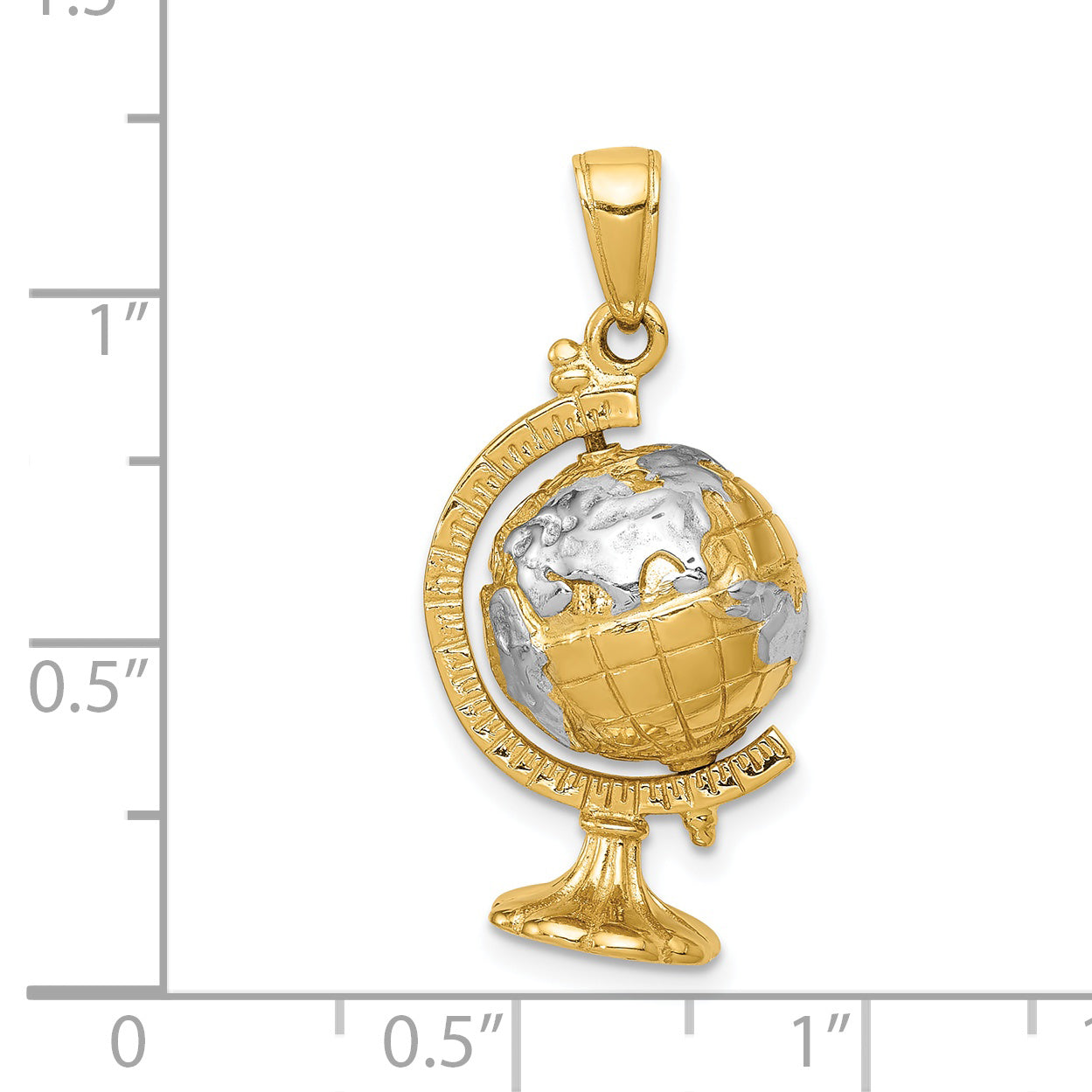 14K Gold and Rhodium Moveable Globe Pendant for Men Casted Solid Design