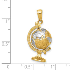 14K Gold and Rhodium Moveable Globe Pendant for Men Casted Solid Design