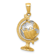 14K w/Rhodium 3-D Moveable Globe Pendant