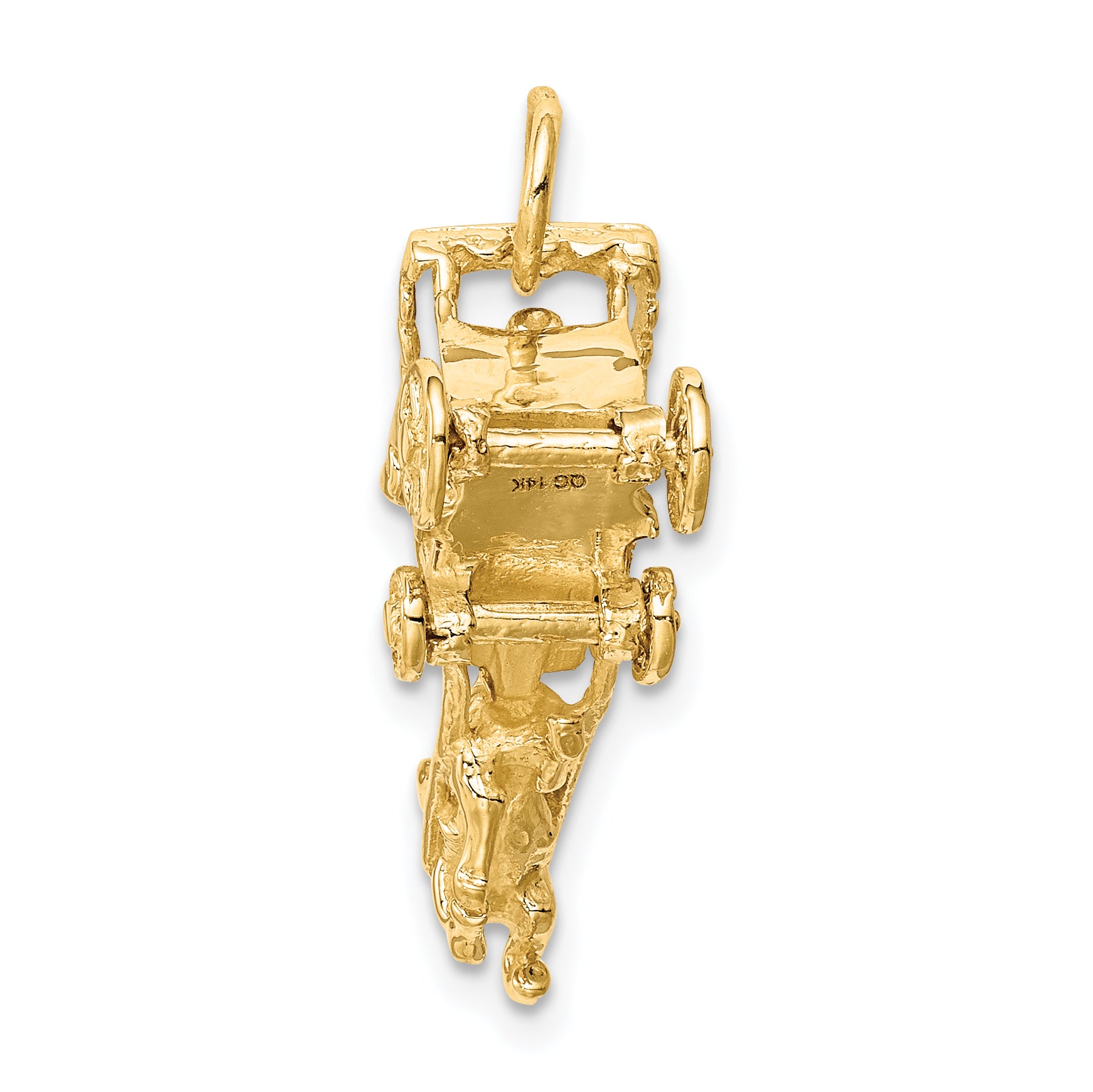 14K Gold Polished 3D Horse and Carriage Charm Elegant Moveable Design