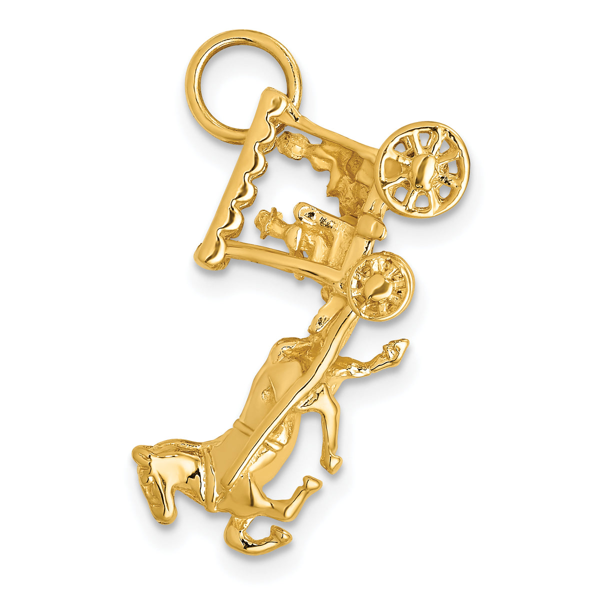 14k Solid Polished 3-Dimensional Horse and Carriage Charm