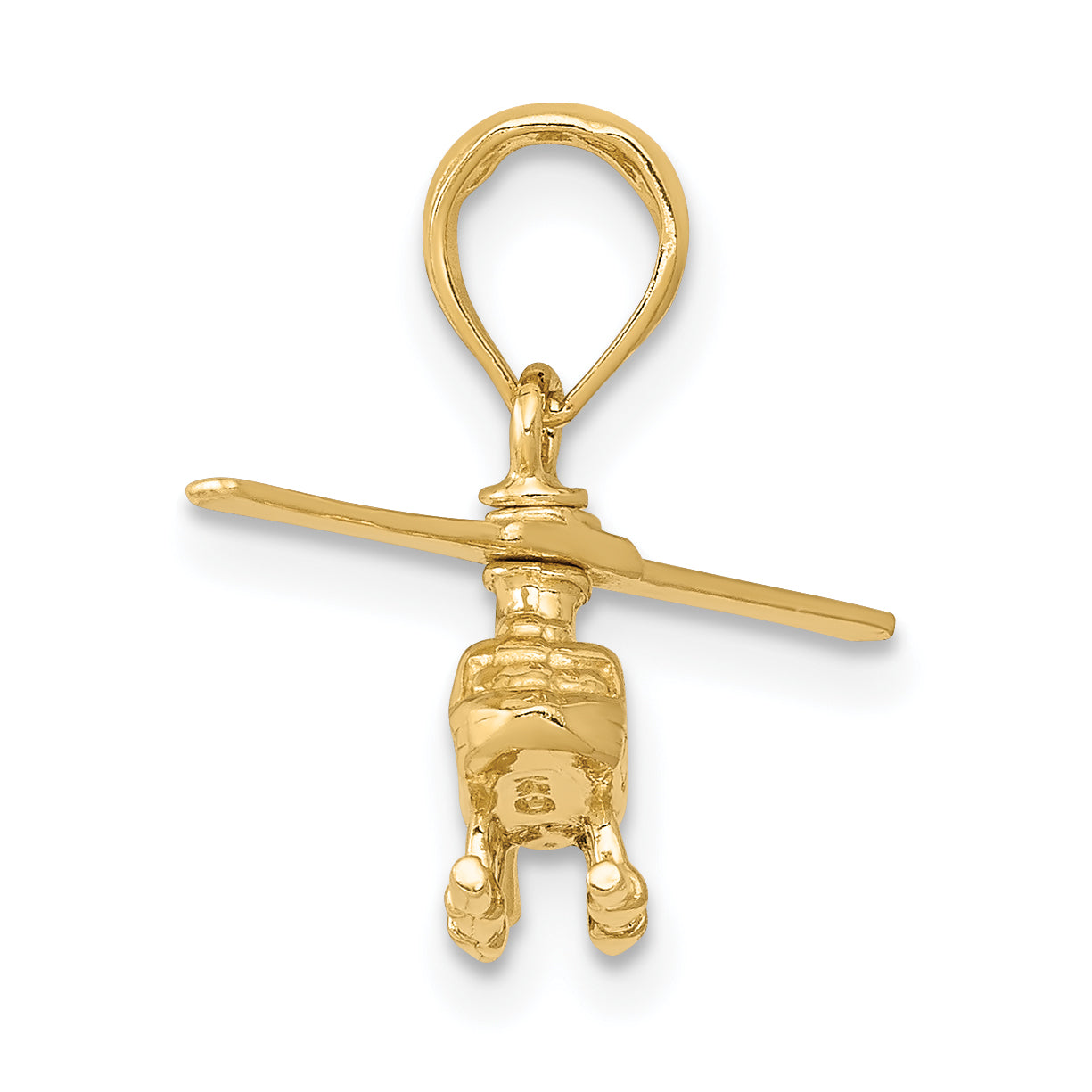 14K Gold 3D Moveable Helicopter Pendant for Men Polished Finish