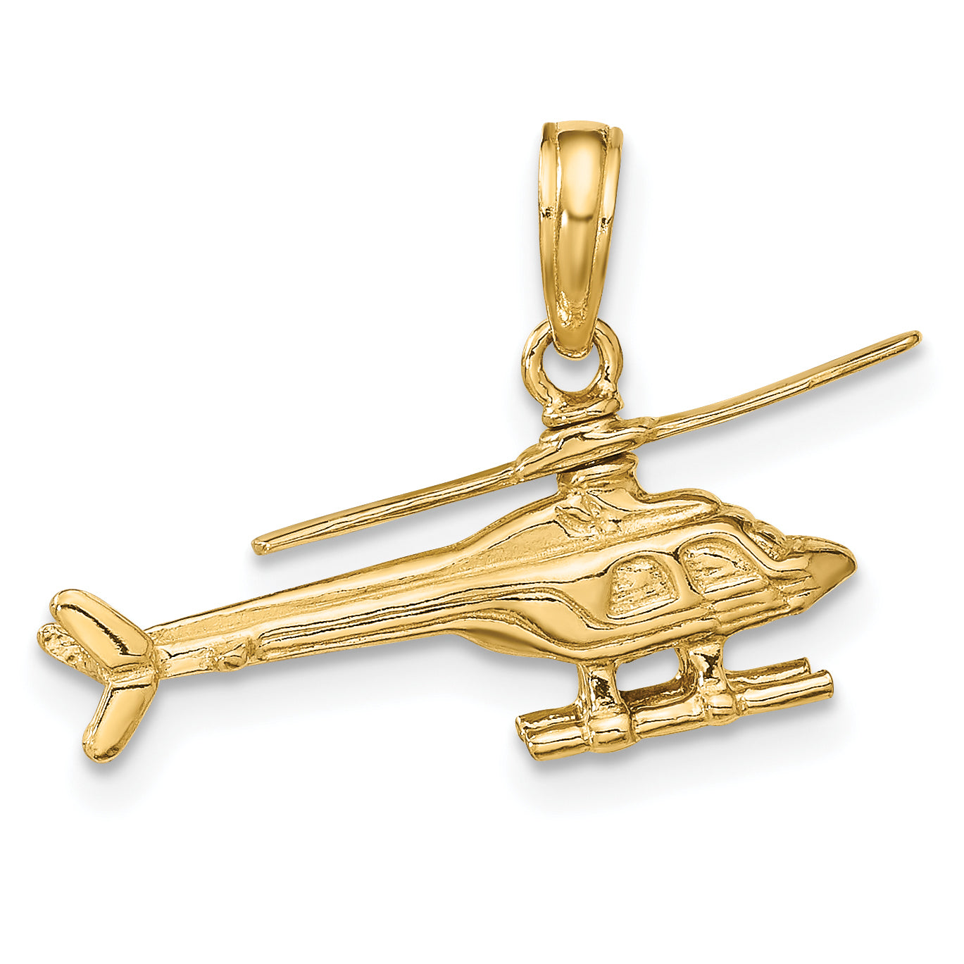 14K Gold 3D Moveable Helicopter Pendant for Men Polished Finish