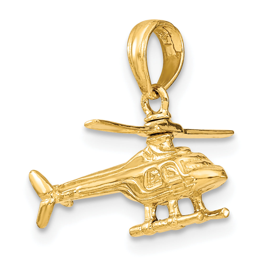 14K Gold 3D Moveable Helicopter Pendant for Men Polished Finish