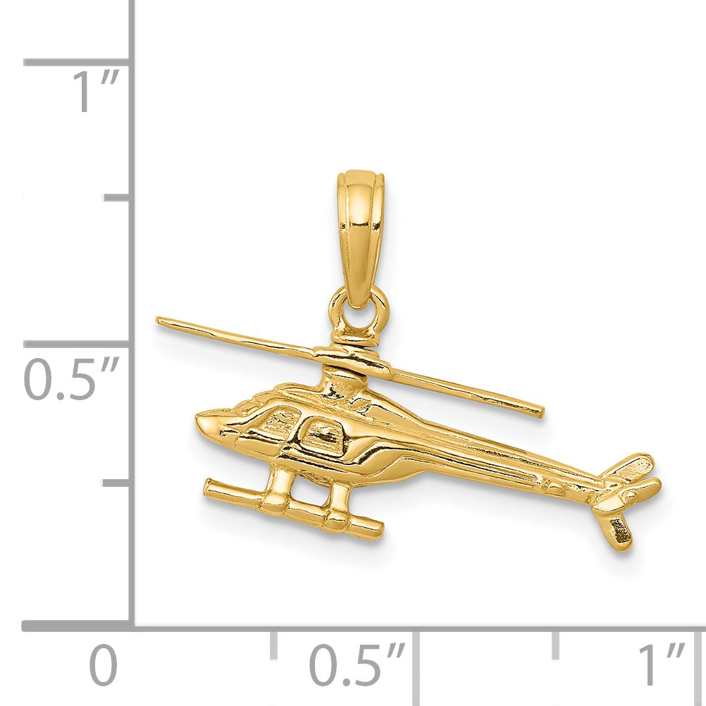 14K Gold 3D Moveable Helicopter Pendant for Men Polished Finish