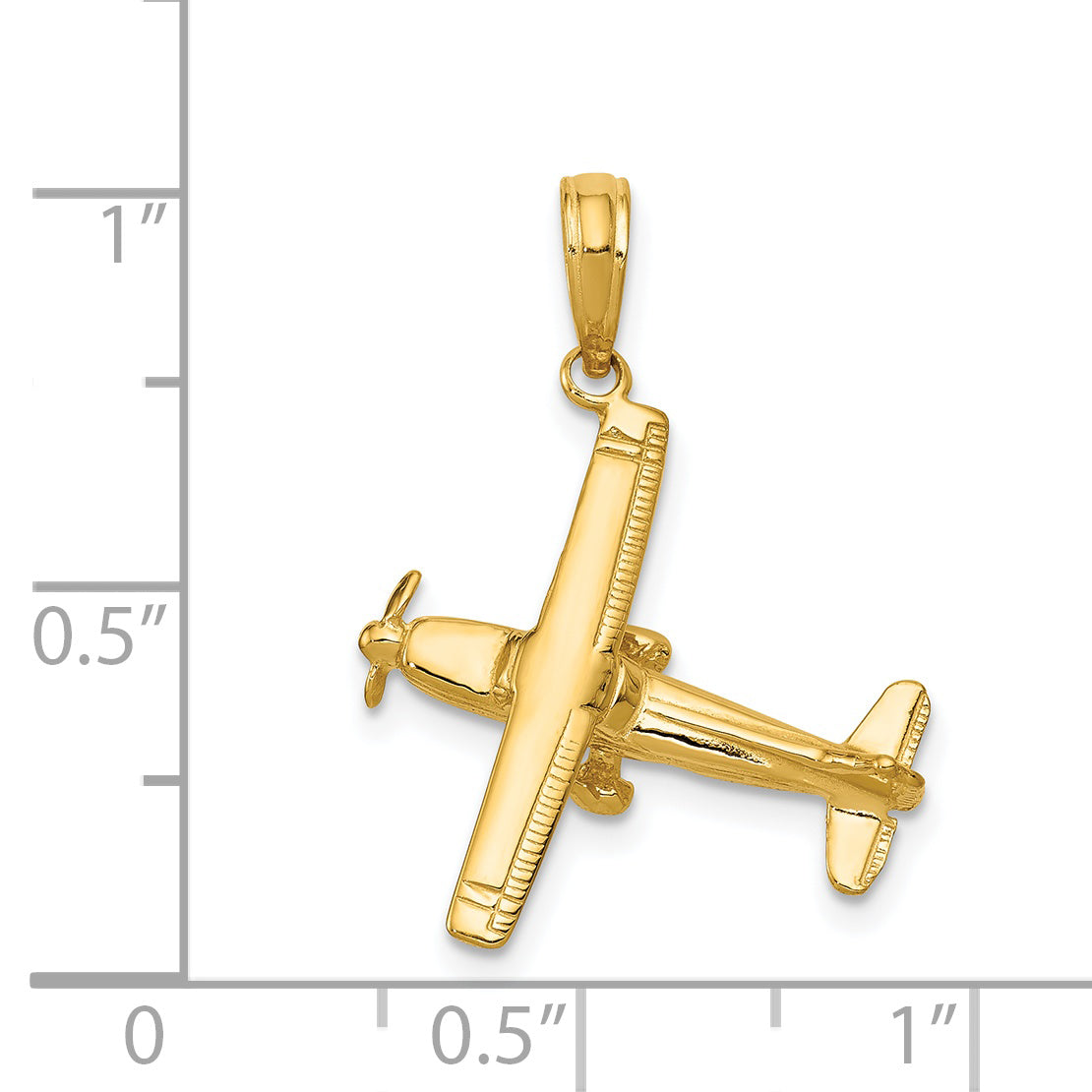 14K Gold 3D High-Wing Airplane Pendant for Men  Polished Finish