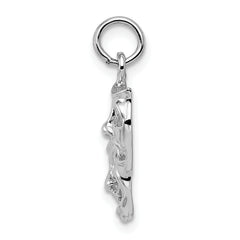 14K White Gold Comedy/Tragedy Charm with Polished Finish, Open-Back Design.