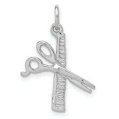 14k White Gold Satin Diamond-cut Comb and Scissors Charm