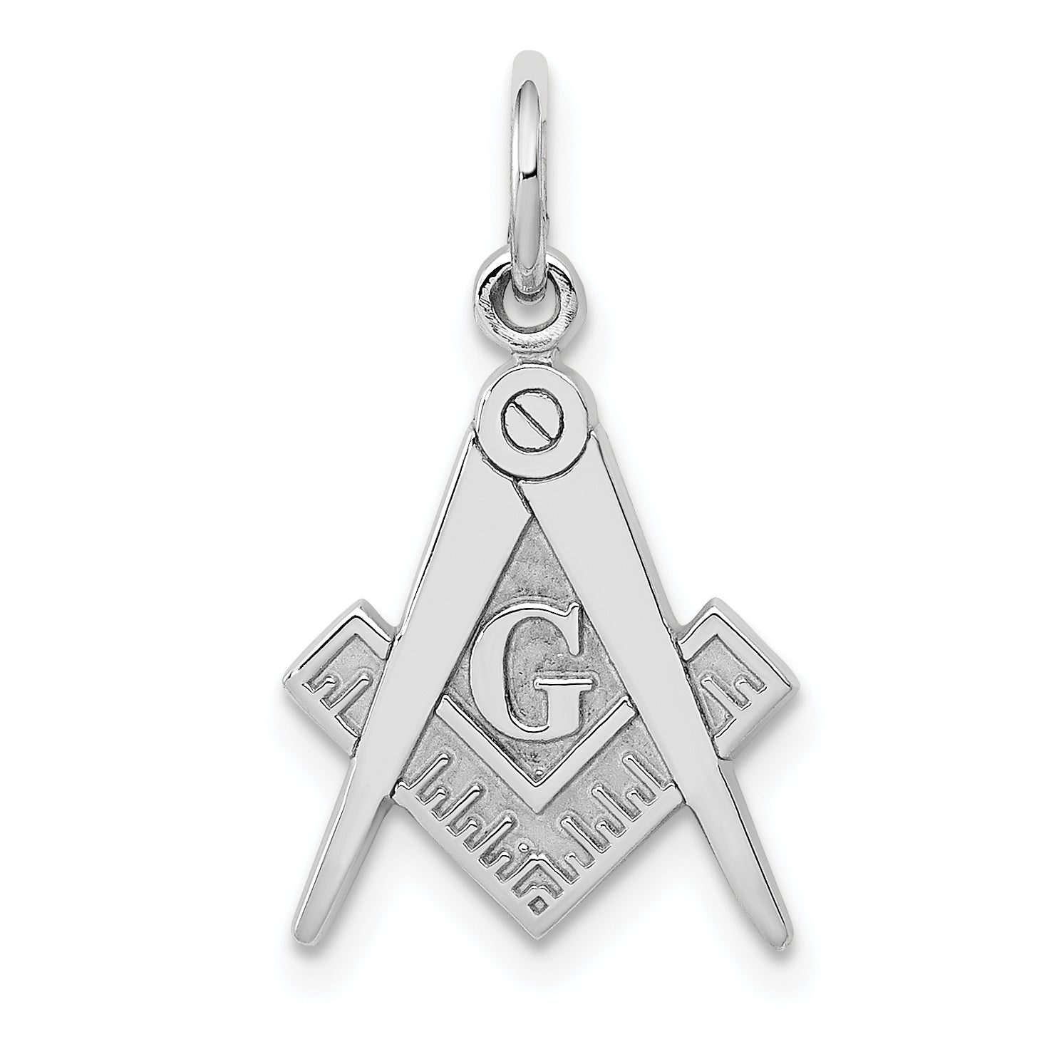 14k White Gold Polished & Textured Masonic Symbol Charm