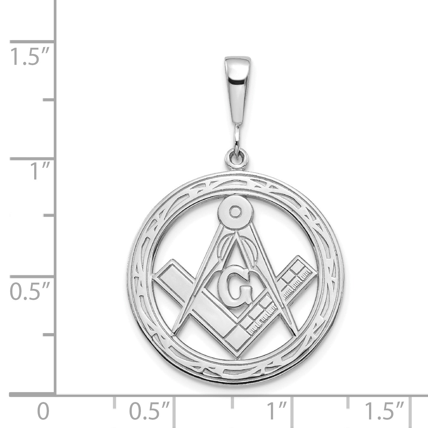 14K White Gold Masonic Symbol Pendant with Polished Textured Finish for Men