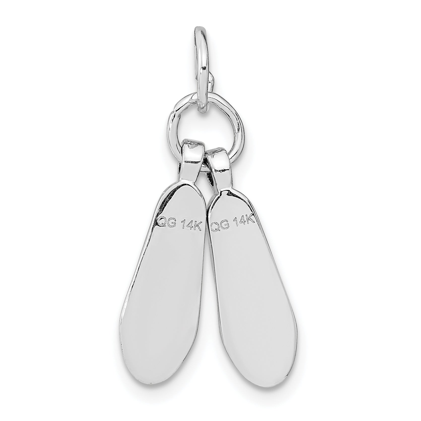 14K White Gold Solid Polished 3-D Moveable Ballet Slippers Charm