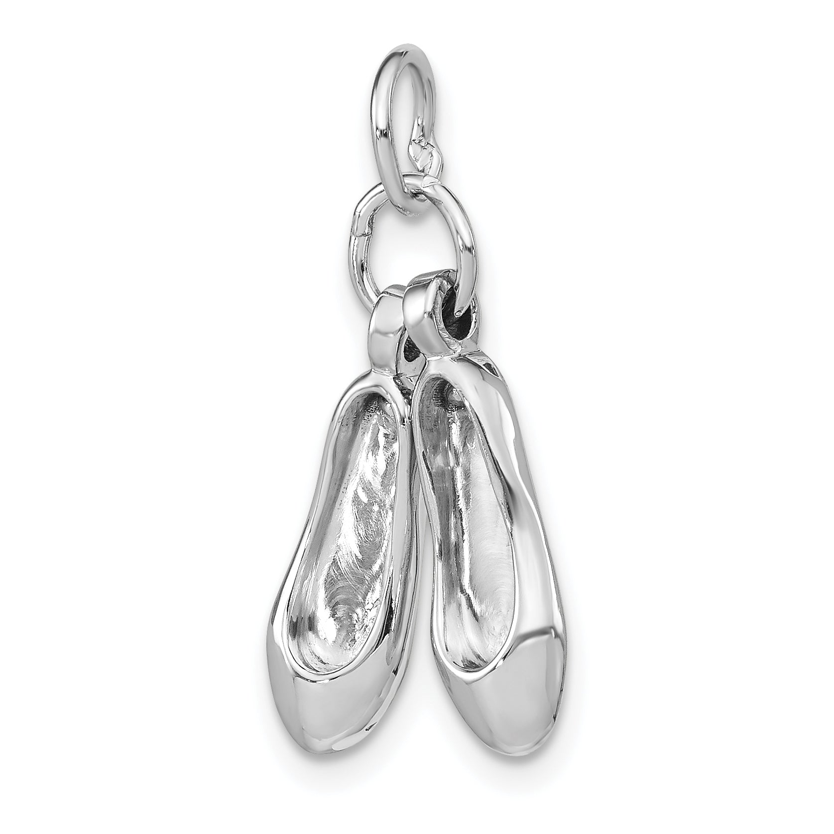 14K White Gold Solid Polished 3-D Moveable Ballet Slippers Charm