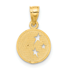 14K Gold Moon and Stars Pendant with Polished Finish and Textured Back