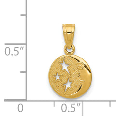 14K Gold Moon and Stars Pendant with Polished Finish and Textured Back