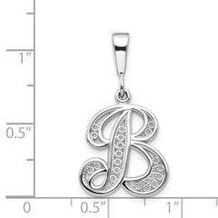 10K White Gold Filigree B Initial Pendant with Polished Finish